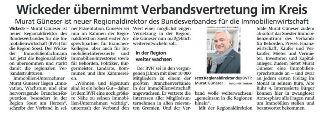 News-Beitrag: Zeitungsbericht Wickede – Murat Güneser     übernimmt Verbandsvertretung im Kreis Soest.
